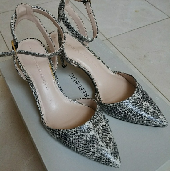 snake print ankle strap heels
